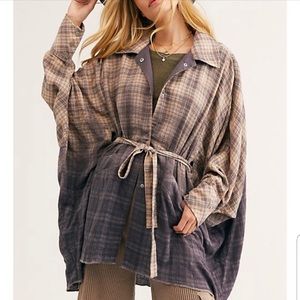 Free People You Wish Shirt Oversized Shirt gathered tie Jacket Size Med